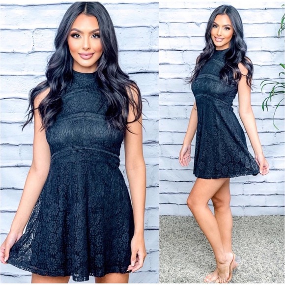 Blossom Boutique Dresses & Skirts - 1 LEFT! Black Lace Mock Neck Elegant Women’s Summer Little Black Dress LBD